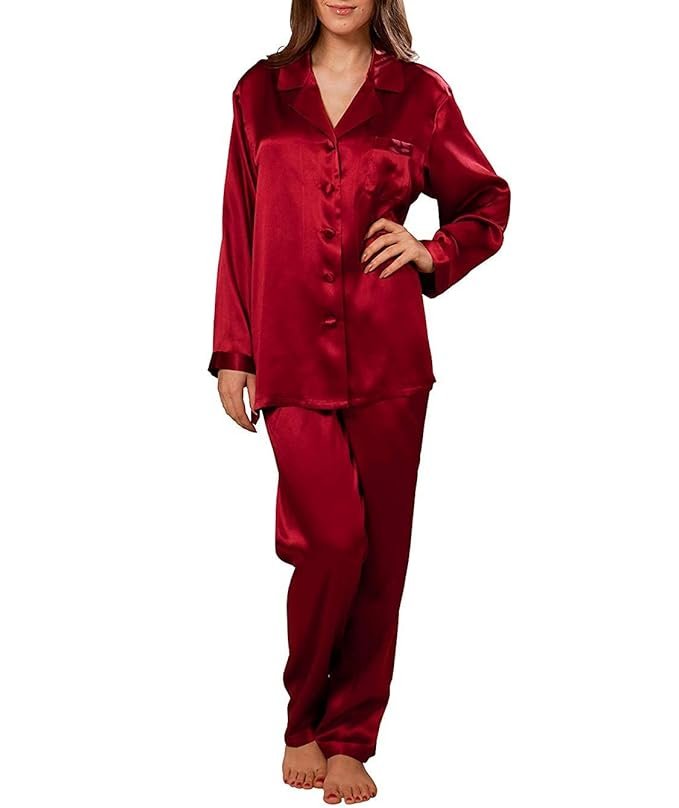 DEHMAN 100 Percent Silky Satin Silk Luxury Pajamas Pure Full Length, Women Sleepwear,Silk Pajams Silky Nightwear, Silky Satin slipwear