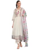 INDO ERA Women's Silk Blend Embroidered A-Line Kurta Pant with Dupatta Set