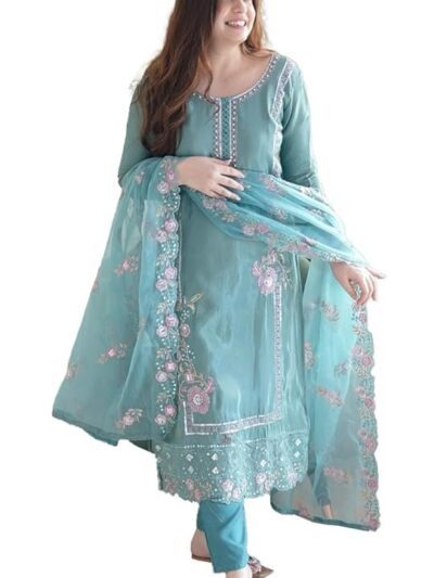 Fashion Basket Silk Wine Embroidered Kurta Set with Duptta for Women - L