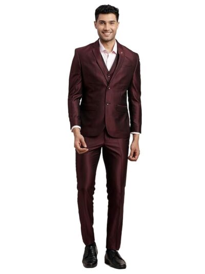 Turtle Men Poly-Viscose Dobby Print Full Sleeve Three Piece Party Suit