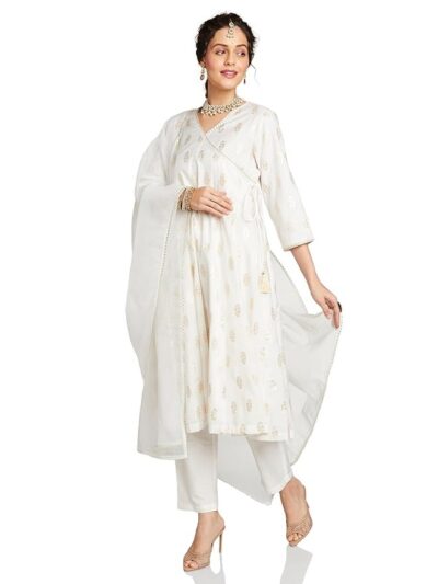Amazon Brand - Myx Women's Embroidered Anarkali Kurta Set with Organza Dupatta in Chanderi Blend | Latest Design | Available in Plus Sizes