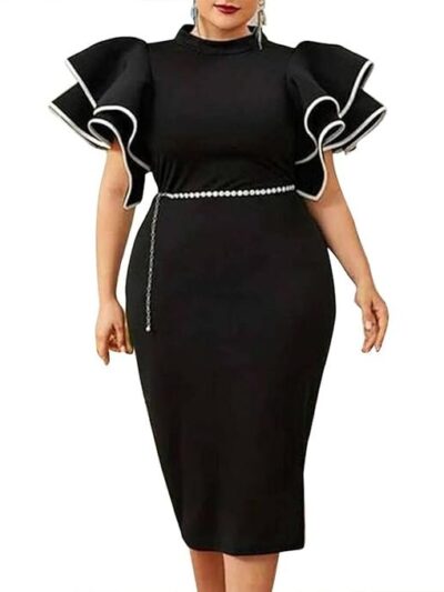 Cololura Plus Size Ruffle Sleeve Peplum Bodycon Formal Evening Gowns Party Dress