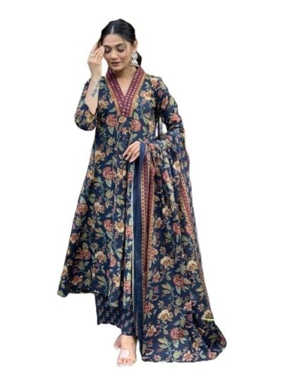 Nermosa Women Printed A-Line Kurta and Pant Set with Dupatta - M