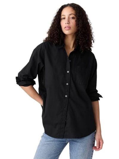 GAP Women's Solid Loose Fit Full Sleeves Collared Blouse