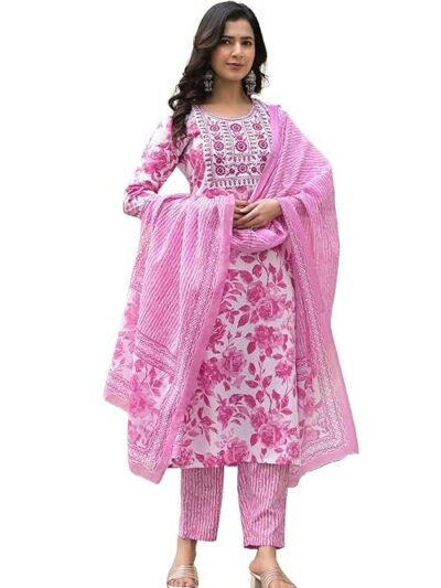 KLOSIA Women's Viscose Embroidery Floral Printed Anarkali Kurta And Pant Set With Dupatta | Kurta Set | Ethnic Set | Dupatta Set | Wedding Suit | Suit Set |
