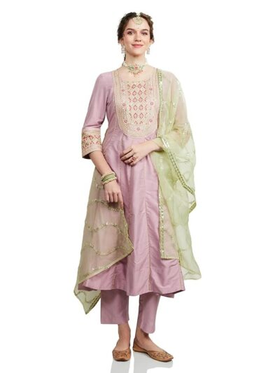 Myx Women's Embroidered Anarkali Kurta Set with Organza Dupatta | Latest Design | Available in Plus Sizes - L