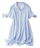 Leriya Fashion Striped Shirt Style Mini Dress for Women | Collared Casual A-Line | Tunic with Tie Sleeves & Front Buttons