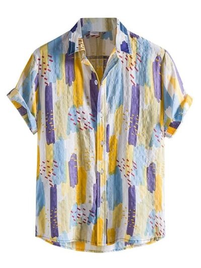 ZAFONI Tropical Shirt, Men's Summer Shirts Colorful Printed Shirts Short Sleeves Casual Button-Up Shirts Men's