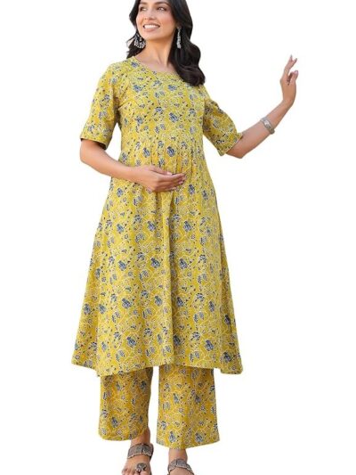 Janasya Women's Cotton Kurta Pant Set - L